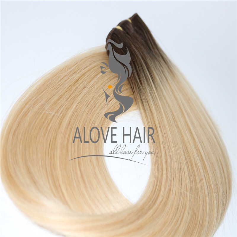 Wholesale ombre color machine weft hair extensions 