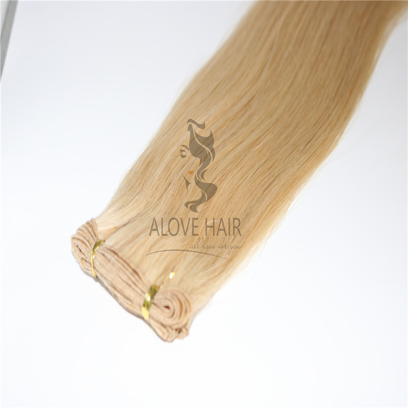 Cuticle intact remy hand tied weft hair extensions wholesale