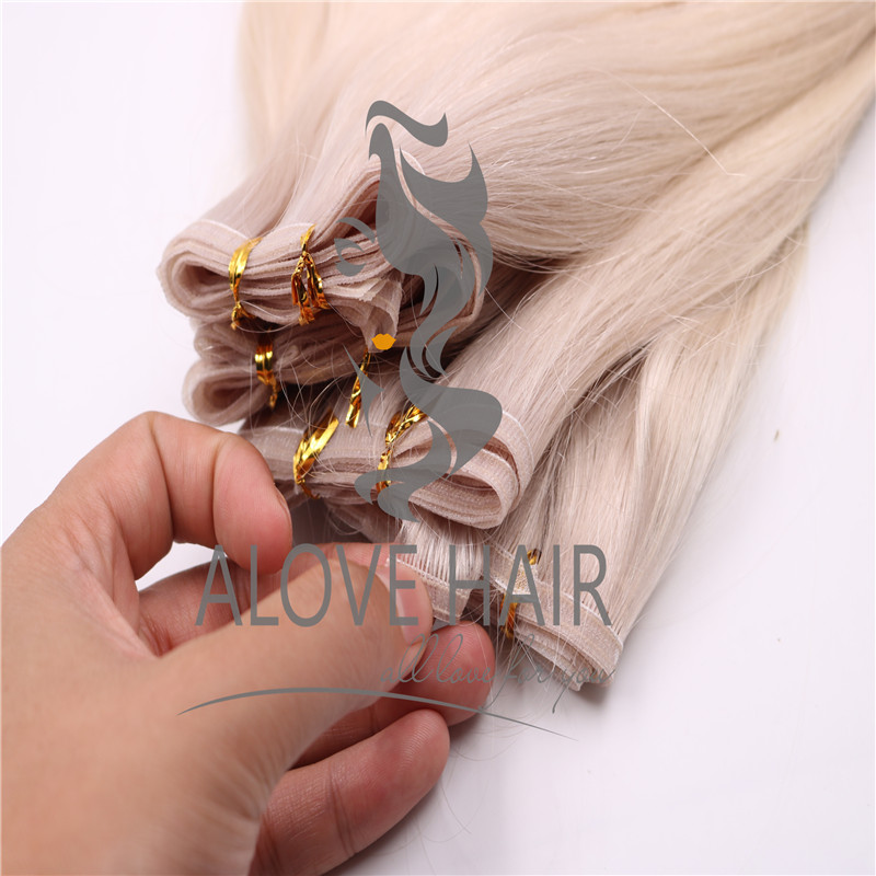 Ash blonde flat weft extensions manufacturer china 