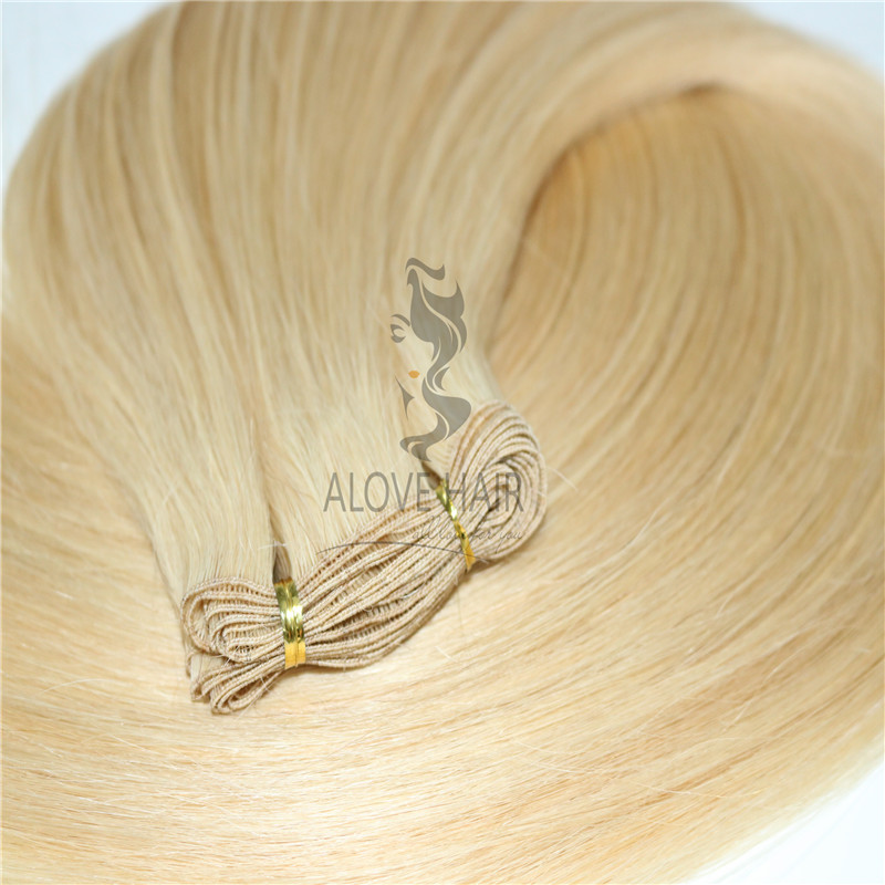 Cuticle intact remy hand tied weft hair extensions wholesale