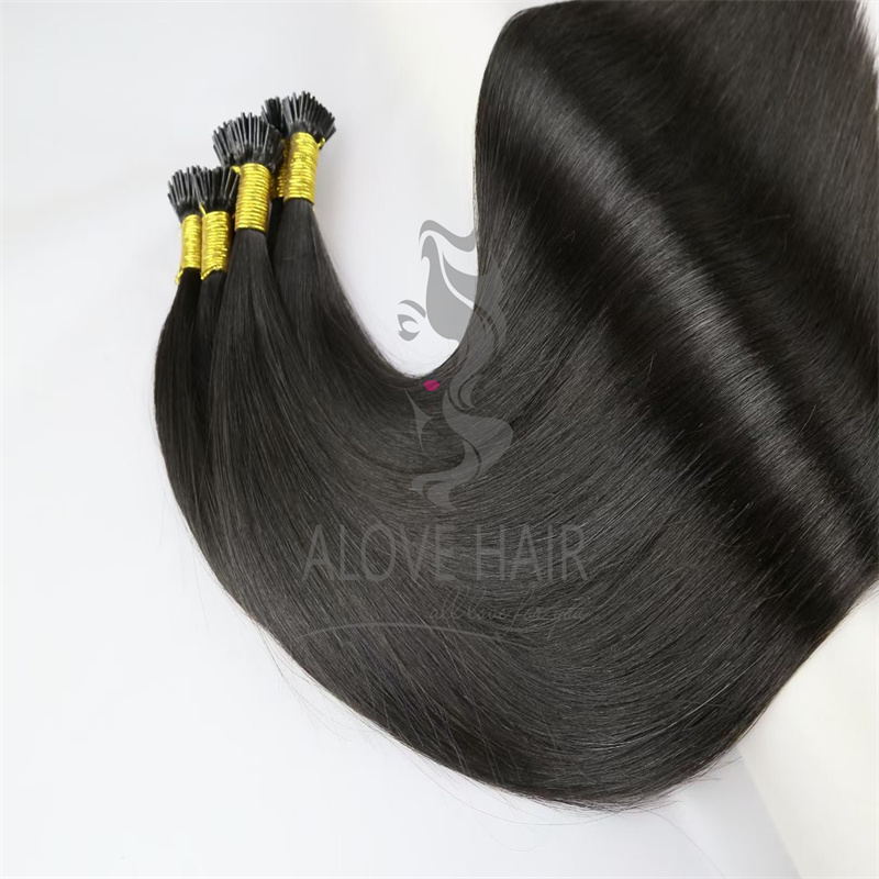 Double drawn natural color pre bonded i tip hair extensions