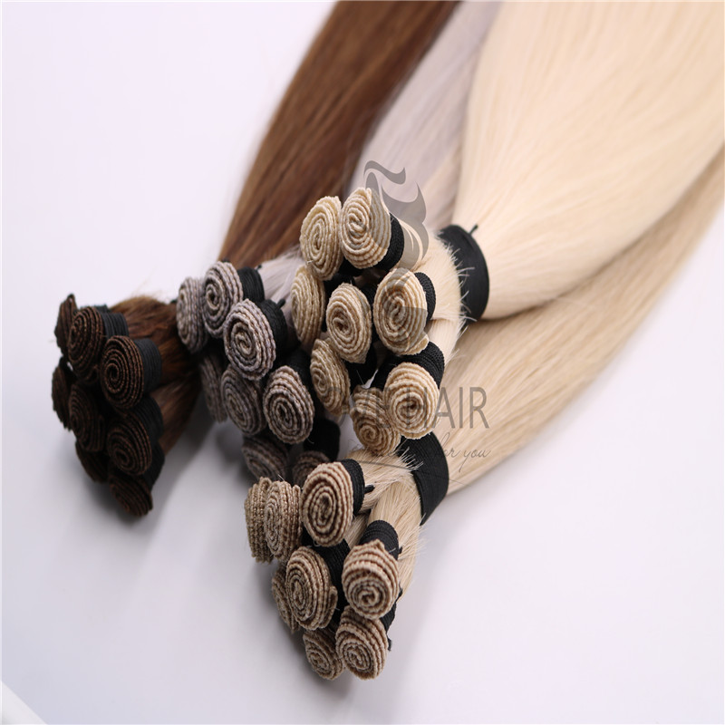 Wholesale different color hand tied human hair wefts