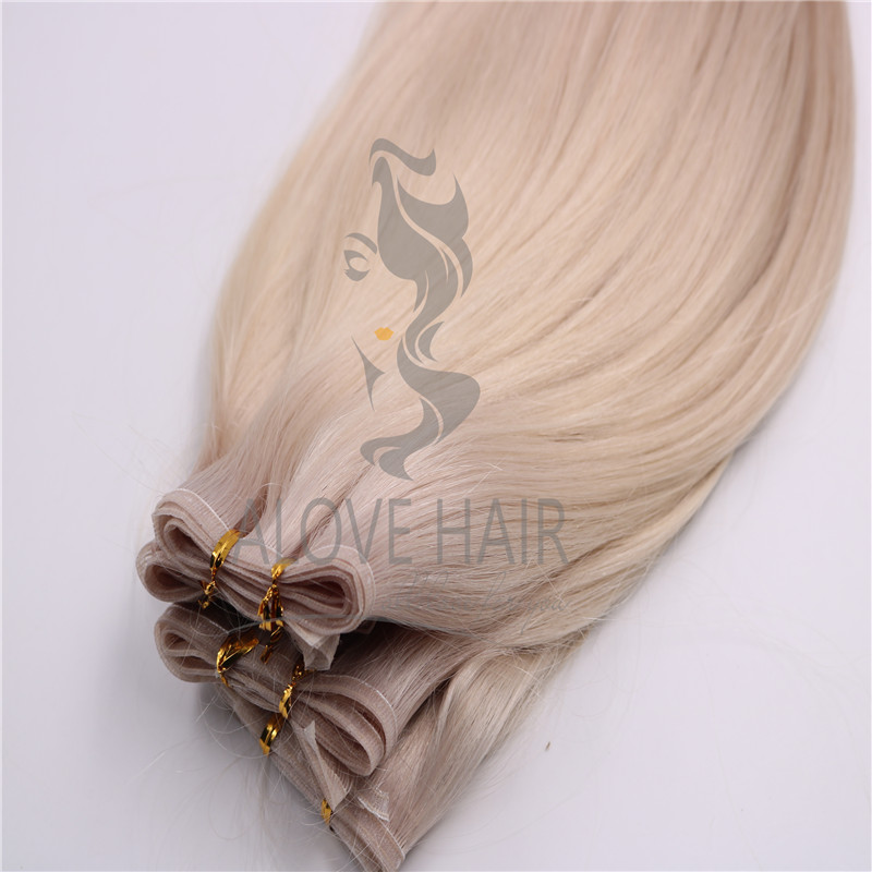 Full cuticle ash blonde luxe flat weft extensions 