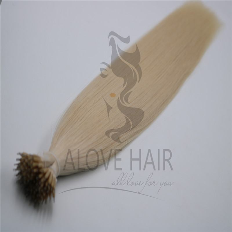Blonde color nano ring hair extensions 