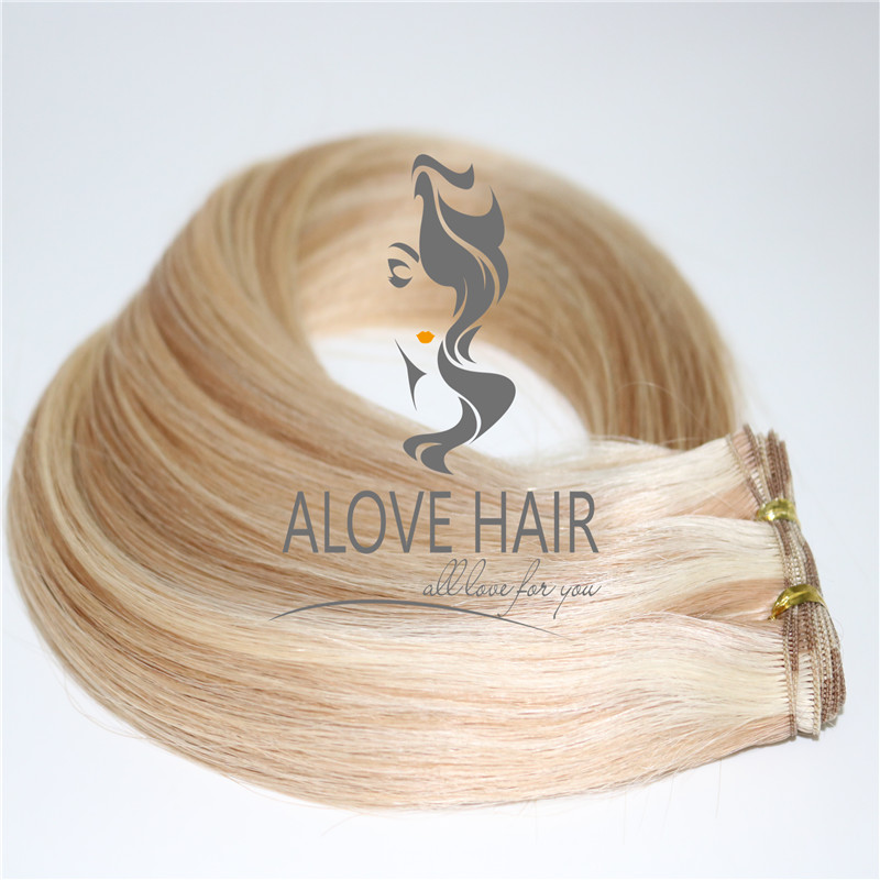 Cuticle intact hand tied human hair weft wholesale