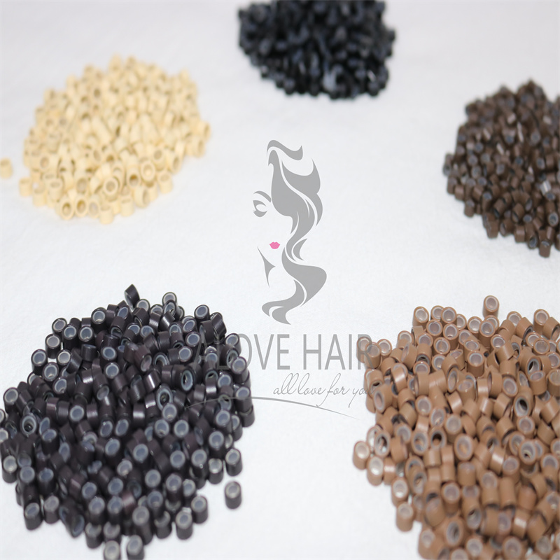 Different color silicone Micro Beads are used for hand tied extensions