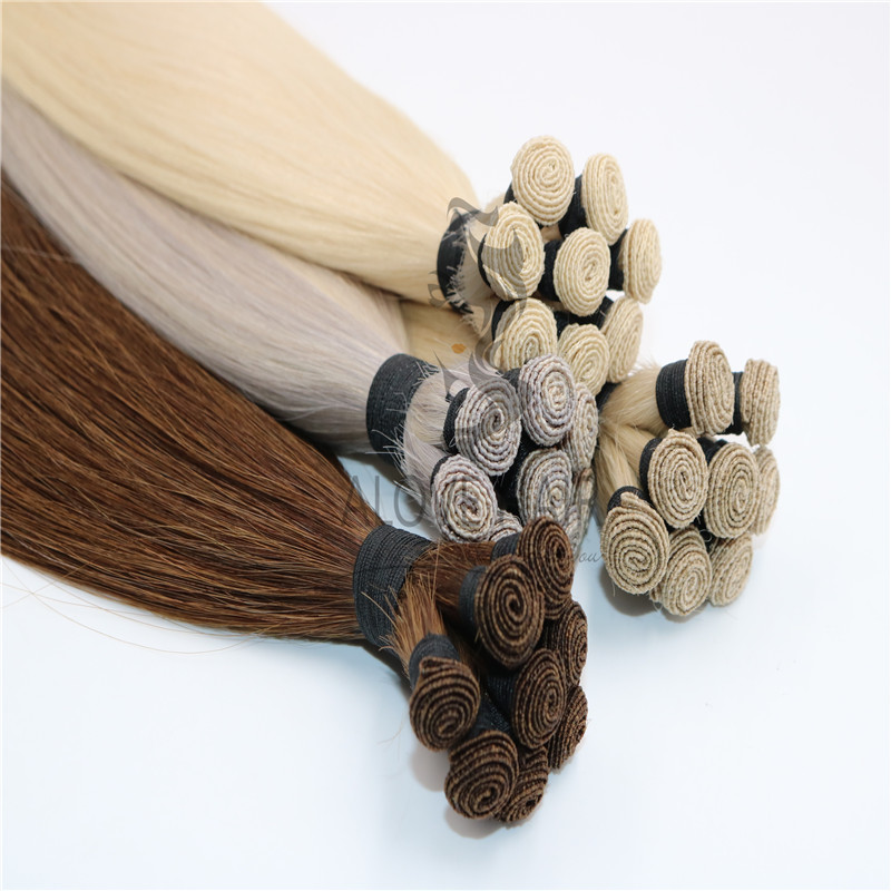 Wholesale different color hand tied human hair wefts