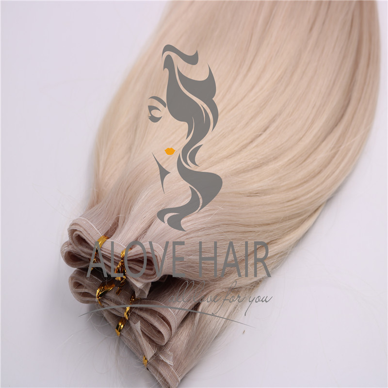 Ash blonde flat weft extensions manufacturer china 