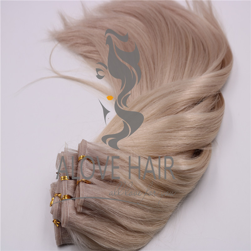 Ash blonde flat weft extensions manufacturer china 