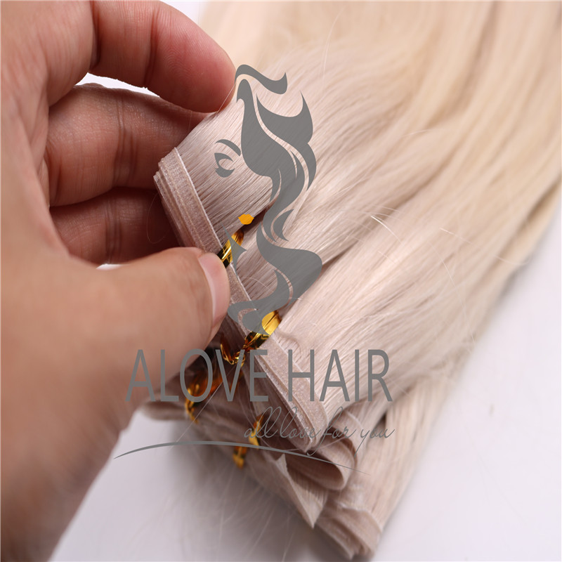 Ash blonde flat weft extensions manufacturer china 