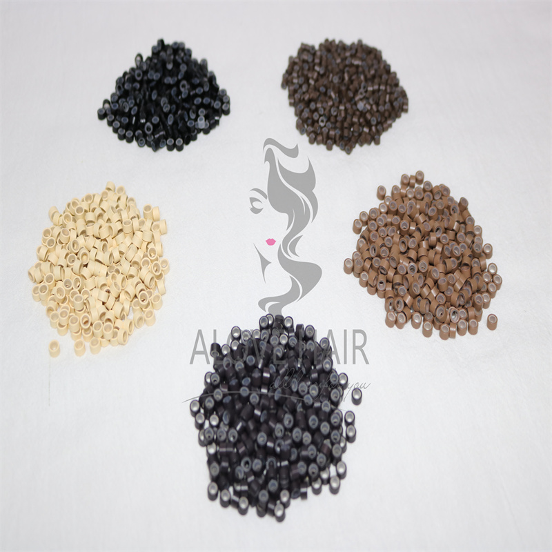 Different color silicone Micro Beads are used for hand tied extensions