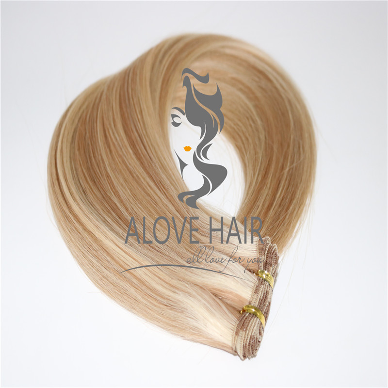 Cuticle intact hand tied human hair weft wholesale