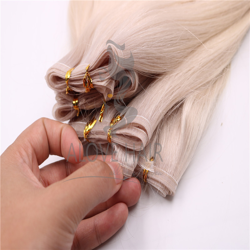 Full cuticle ash blonde luxe flat weft extensions 