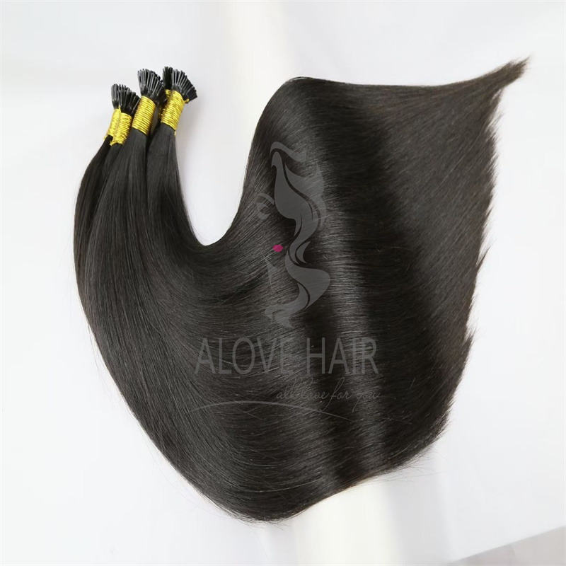 Double drawn natural color pre bonded i tip hair extensions