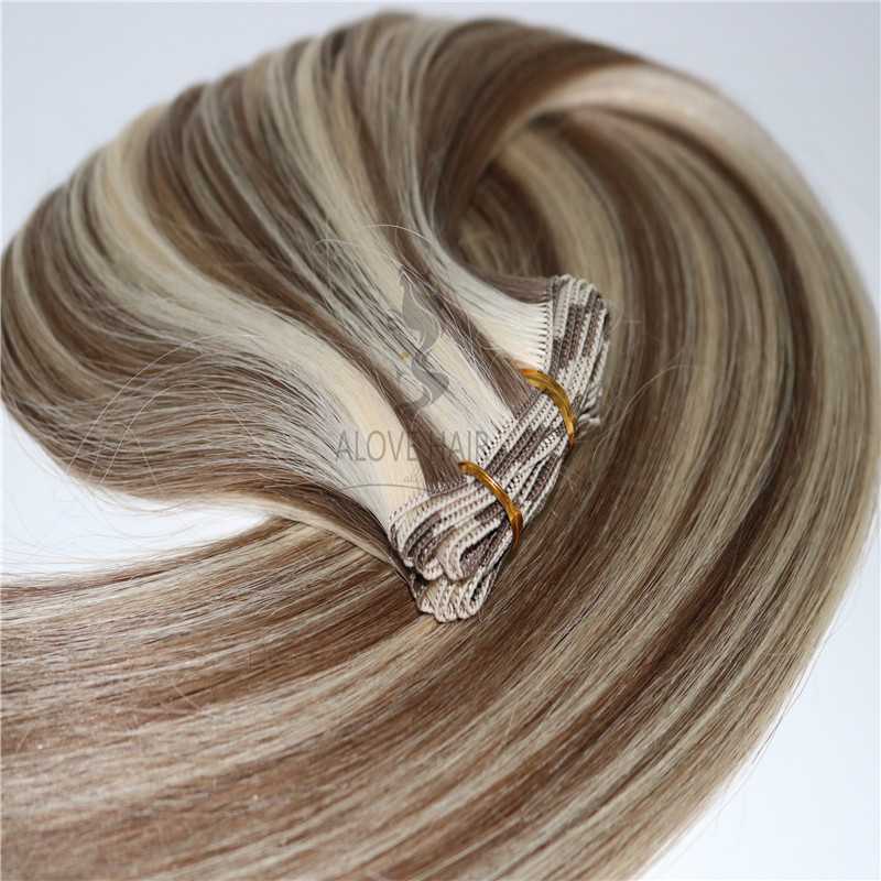 Wholesale P8/60 full cuticle hand tied hair extensions 