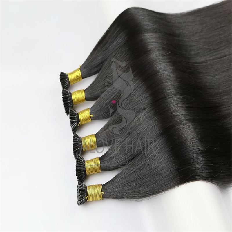 Double drawn natural color pre bonded i tip hair extensions
