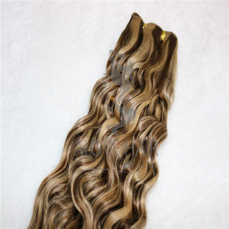 Cuticle intact remy balayage color wavy hand tied hair extensions