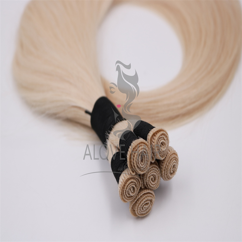 Thin knot blonde color hand tied weft extensions for extension training