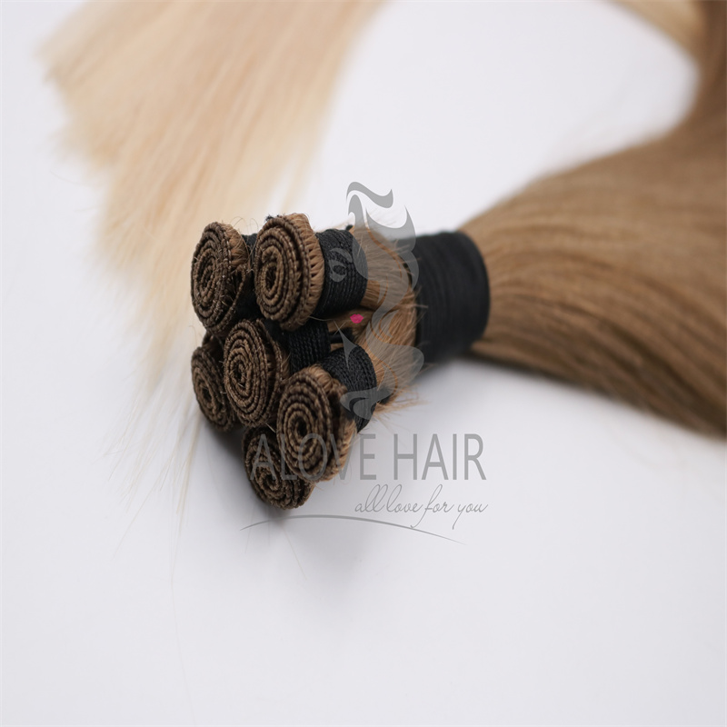 Cuticle intact virgin hair rooted color hand tied extensions 