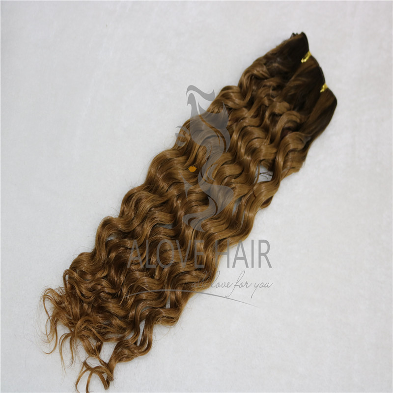Cuticle intact remy balayage color wavy hand tied hair extensions