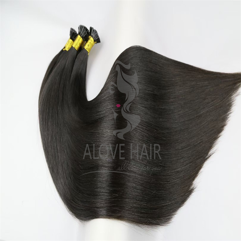 Double drawn natural color pre bonded i tip hair extensions