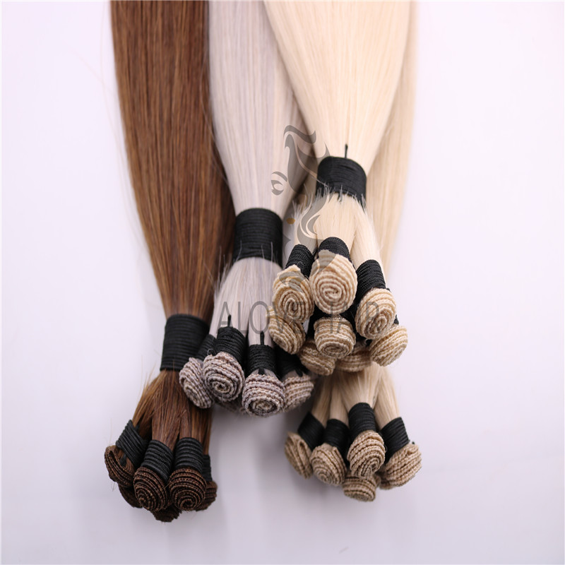 Wholesale different color hand tied human hair wefts